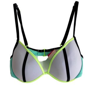Victoria’s Secret Color Block Bikini Swim Top Size 34D Lilac Neon Green Aqua